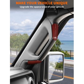 Savadicar Red Carbon Fiber Interior Accessories - A Pillar Grab Bar Handles Trim Set for 2018-2023 Jeep Wrangler JL JLU 4XE & Gladiator JT - Premium Texture Interior Decor Upgrade Option, 4-Piece