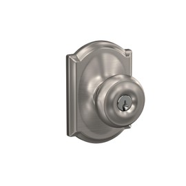 SCHLAGE F51A GEO 619 CAM Georgian Knob with Camelot Trim Keyed Entry Lock, Satin Nickel