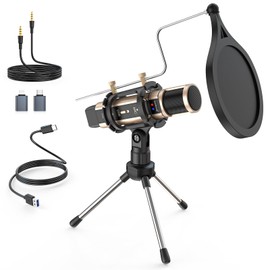 ZealSound Condenser Microphone, PC Microphone Set, USB Microphone, Cardioid Direction, Volume Control, Echo, Plug & Play, Game Streaming, Live Distribution, Potcast, Streaming, Skype Discord Zoom
