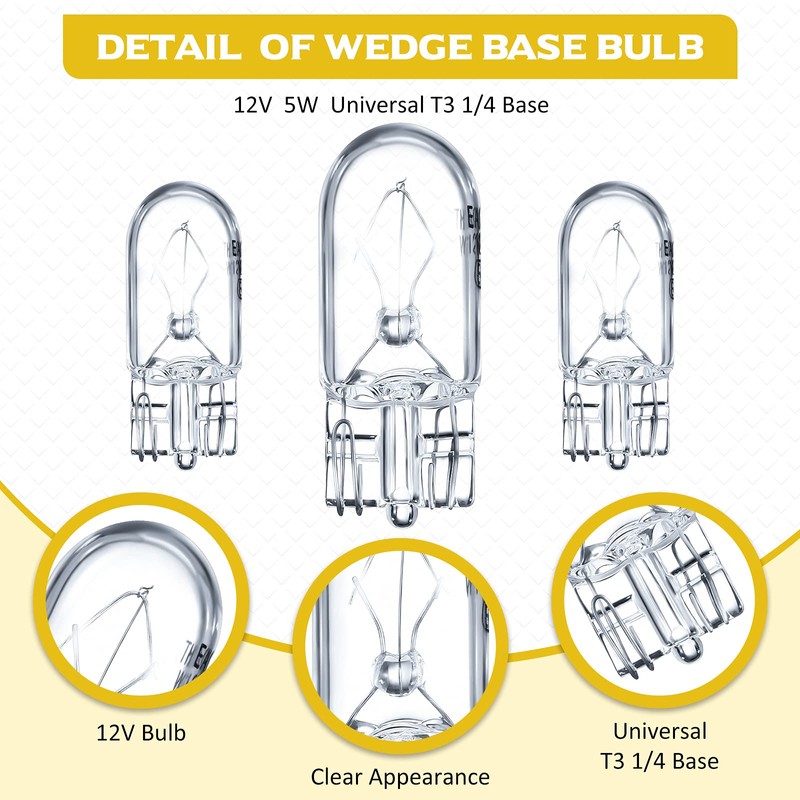 Honoson 1/4 Wedge Base 12V 5W Bulb Clear Krypton Light