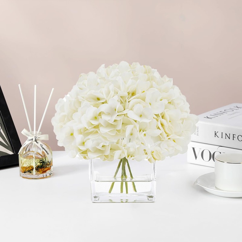 JOJOWOO Faux Hydrangea Flowers in Vase, Small Silk Flowers in
