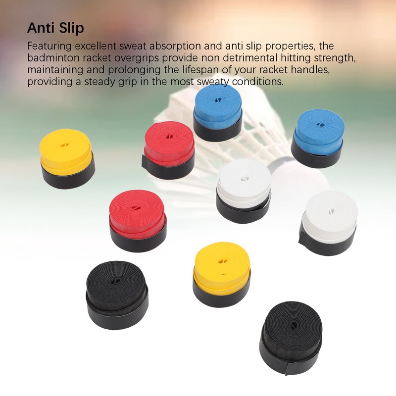 10Pcs Tennis Racket Grip Tape Anti Slip Comfortable Sweat Absorbent