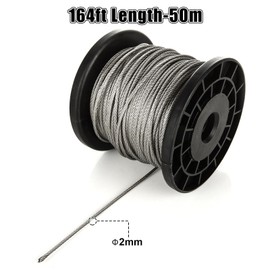 MIVIDE MIVIDE 50M 2mm Wire Rope, 304 Stainless Steel Wire Cable with Aluminum Crimping Loop, Metal Cable Hanging Wire for Picture Hanging,Clothes Line,Fishing