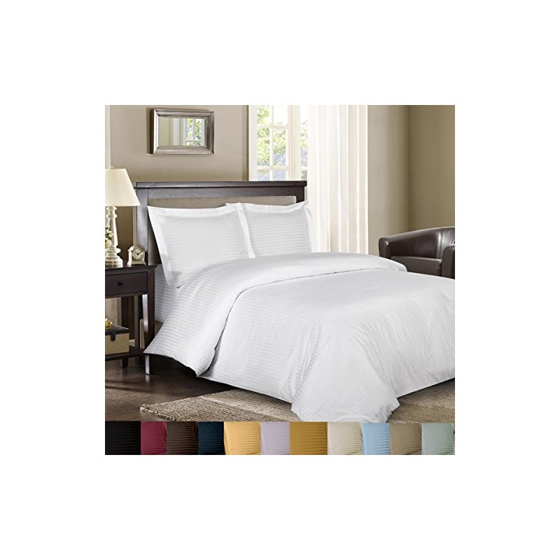 Royal Hotel Bedding King Size Striped White 300-Thread-Count 3pc Duvet-Cover-Sets
