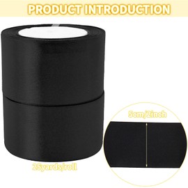 JESEP YONG - Rollos de cinta de satén negro de 5 cm de ancho, cinta de seda de 50 yardas, cinta de una cara para decoración de boda, ramo de flores, envoltura de regalo, lazos para hacer sombreros,