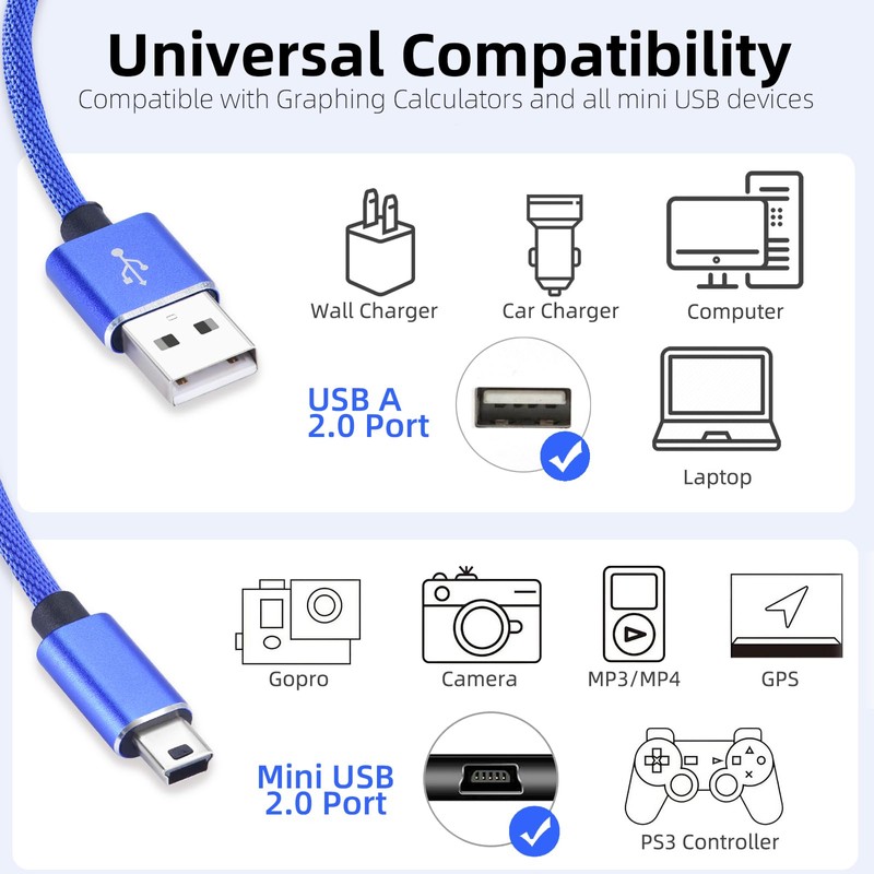 Jonfolk USB Power and Data Cable for Texas Instruments TI-84