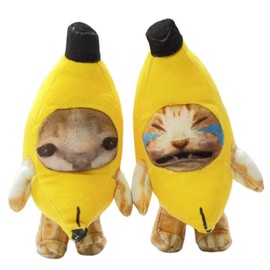 WouND - Llavero de felpa con plátano, gato, gato, llanto, gato, amargo, felpa, plátano, maullido, divertido meme con sonidos de llanto, 2 unidades