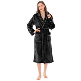 PAVILIA Robes For Women, Fleece Soft Fluffy Bathrobe, Plush Cozy Long Spa Robe, Black, Large-X-Large