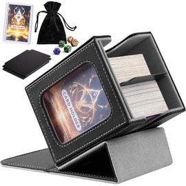 CardNovux Card Deck Box with Commander Display, Storage Box Holds 100+ Double Sleeved Cards, Game & Sports Case with 2 Dividers, 1 Top Loader and 1 Dice Bag (Grey)