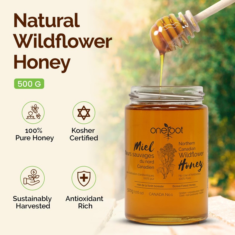 OneRoot Natural Wildflower Honey - 1.1 lbs / 500g, Pure