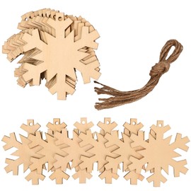 20 Pieces Snowflake Rustic Wooden Bauble Hanging Décor Natural Wooden Snowflake Shape Wooden Embellishments for Christmas Wedding Party Bunting Decoration (Snowflake)