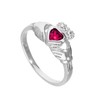 Sterling Silver & Ruby CZ Crystal July Birthstone Claddagh Ring
