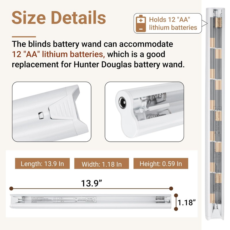 2‑Pack Battery Wand for Hunter Douglas PowerView Platinum 2.0, 2.1