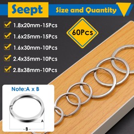 Seept 60 Pcs Metal Key Chain Rings 20 mm, 25 mm, 30 mm, 35 mm, 38 mm Key Rings Flat Split Rings Key Rings for Car Keys,Home Keys,Keys Pendants Keychain Accessories