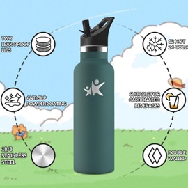HoneyHolly Children's Water Bottle, 500 ml, BPA-Free, Stainless Steel, Leak-Proof Insulated Flask, Double-Walled, Water Bottle, Thermos Flask, with Straw, Water Bottle for Sports, School, Office