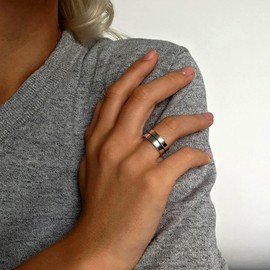 Silverly Women's Men's .925 Sterling Silver Unisex Flat Grooved Band 8mm Ring