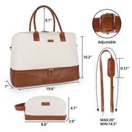 MyMealivos Canvas Weekender Bag, Overnight Travel Carry On Duffel with Shoe Pouch (Ivory)