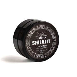 TERRAGEM Himalaya Shilajit with Lion's Mane, Mumijo, Dietary Supplement, Natural Ingredients, Rich in Minerals and Nutrients, Humic Acids, Fulvic Acids, Collector's Families, Glass Jar 25 g