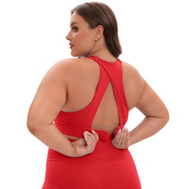 Grace Form Plus Size Sports Bras for Women Full Figure Medium Support Push Up Padded Sport Bra for Large Bust Red