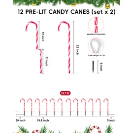 COOLWUFAN 24 Pack Christmas Candy Cane Pathway Lights, Outdoor Christmas Decorations Path Lights with Red LED, Candy Cane Yard Markers for Walkway, Lawn, Garden, Patio, Holiday Landscape Path Décor