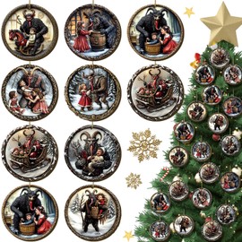 BBTO 16 Pcs Nativity Scene Ornaments Religious Christmas Wooden Hanging 3D Ornament The Birth of Jesus Christian Christmas Decorations for Tree Xmas (Krampus)