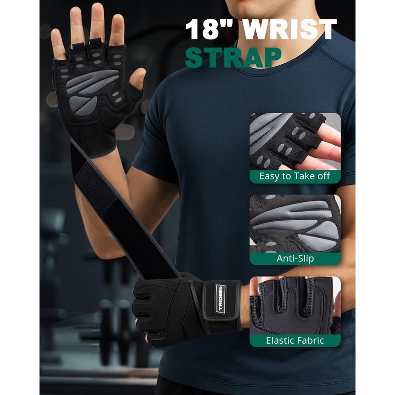 Trideer Padded Workout Gloves for Men - Gym Weight Lifting