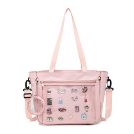 CHERRY SAUCE Tote bag Ita Bag Canvas Crossbody Shoulder Bag Backpack Kawaii Purses and Handbags with Pin Display, Pink, Medium