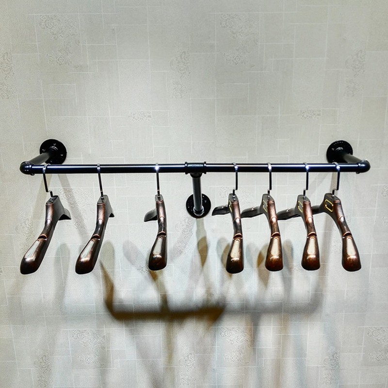 FURVOKIA Industrial Pipe Wall Mounted Clothes Hanging Shelves System,Metal Clothing