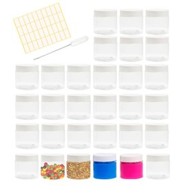 BiBOTLSFLY 60ml 30pcs Clear Plastic Round Jars with White Lids, Leak-Proof Storage Jars Containers for DIY Crafts, Kitchen Use, Beauty Product and More