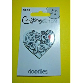 BLUMENTHAL LANSING CRAFTING with BUTTONS  1 1/2" BLACK  & WHITE /RED HEART  1 CARD=1 BUTTON Lot C13