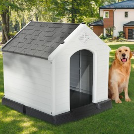 Segawe 32Inch Dog House Outdoor Durable Ventilate Waterproof Pet Plastic Dog House Grey