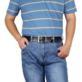 JingHao Men's Leather Belt, 110 cm - 160 cm, Denim Belt, Metal Retro Denim Large Waist Men's Belt, 38 mm Wide, Black, Brown, LA10, black 1