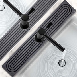 16 Inch Stone Faucet Mat for Kitchen Sink,Kitchen Sink Splash Guard-Water Absorbing Stone Tray for Sink,Super Absorbent, Diatomite Protector with Drainage for Kitchen Bathroom Counter(Dark Grey）