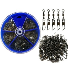 SHADDOCK 100pcs Barrel Swivel with Safty Snap Connector Fishing Tackle Box Kit,Size 6#,8#,10#,12#,14#
