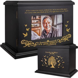 Cremation Urns for Human Ashes Adult Male Female, Wooden Urn for Ashes , Wooden Picture Frame Urns Box and Casket for Ashes, Funeral Memorial Urns Box, Men Women Child, Holds 255 lbs (Black)
