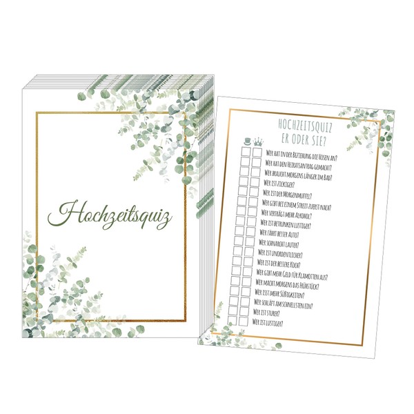JEKA 50 Cards Wedding Quiz, Wedding Game Bride or Groom, Wedding Games for Guests, Wedding Game Bride and Groom, Wedding Gift (Gold Green)