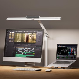 Honeywell LED Desk Lamp with Clamp - HJ1 Sunturalux Eye-Caring Clip on Lights for Home Office, 1200LM Clamp Lamp 4 Color Modes Stepless Dimming Task Desk Light for Working White