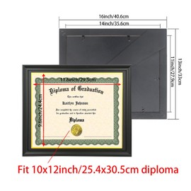 LTYHHK 10x12 Diploma Frame Solid Wood Black, Displays10x12 Diplomas with Black Over Gold Mat or 11x14 Inch Without Mat 10x12 Diploma Frame10x12 inch Certificate Frames (L23B1114BG1012)