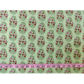 Craftbot Tela estampada a mano por The Yard – Precortada de 3 yardas 42 pulgadas de ancho, material 100% algodón, patrón floral verde pistacho, tela india ligera para hacer vestido de verano Kurti, etc