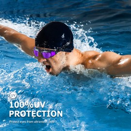 RISEOFLE Swimming Goggles for Men/Women, Adult Swimming Goggles UV Protection, Anti-Fog, Adjustable Strap, Comfort Polarised Swimming Goggles (Purple)