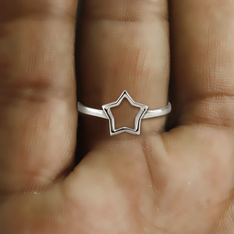 TISHAVI Star Shape Sterling Silver Ring, Size 9, 925 Silver