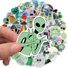 50Pcs Cartoon Alien Creature Stickers Pack,UFO Aesthetic Vinyl Sticker Decals for Water Bottle,Laptop,Phone,Skateboard,Scrapbooking,Bumper Choice for Teens Adults Fans for Party Supply (Alien)