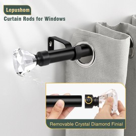 Lepushom 1 Pack Curtain Rods for Windows 30 to 40 Inches（2.5-3.3 Feet）, 1 Inch Diameter Adjustable Single Window Rod, Decorative Drapery Rods, Crystal Diamond Finials, Black