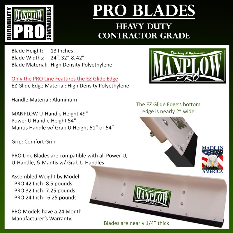 MANPLOW PRO Snow Pushers (PRO with Power U Handle Upgrade,