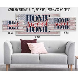 Home Sweet Home American Flag - Classic Home and Farmhouse Decor, Front Porch Display and Patriotic Decoration, Great Housewarming Gift, Vintage Wood Style 24x48 Extra Large Stretched Canvas Art