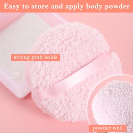 Body Powder Puff, 6" Large Powder Puff with Container Oversize Dust Puffs Soft Velour Dusting Puffs Large Fluffy Powder Applicator for Women(Pink)