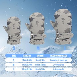 DWE Kids Ski Gloves, Dinosaur Pattern Winter Warm Baby Toddler Gloves Mittens Windproof Waterproof Kids Snow Gloves with Fleece Lining for Boys Girls Skiing Snowboarding Walking (Grey, M: 2-4 Years)
