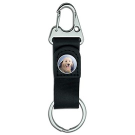 Golden Retriever Puppy Dog Wrapped in Blanket Keychain with Leather Fabric Belt Clip-On Carabiner