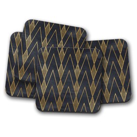 4 Set - Black & Gold Art Deco Coaster - Geometric Wallpaper Retro #12545