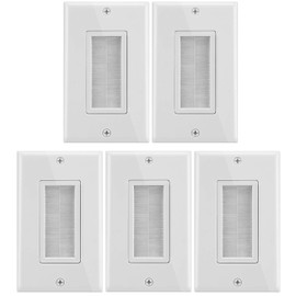 Fosmon Cable Wallplate - White Ideal Brush Type for Speaker Files, Game Consoles or Wall Televisions (Coaxial Cable, HDTV, HDMI.) - Pack of 5